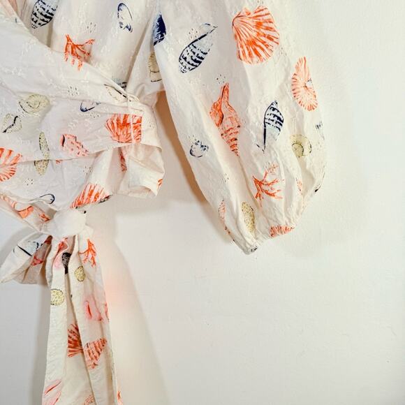 Anthropologie Maeve White Eyelet Seashell Collared Wrap V Neck Shirt Medium - Picture 6 of 16